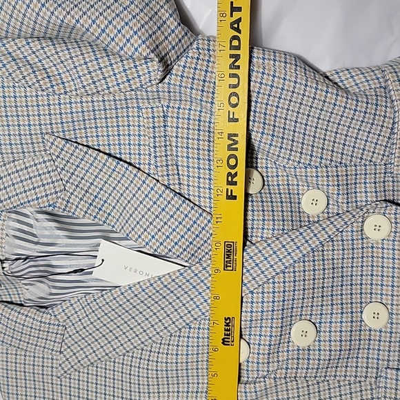 Nwt Veronica Beard Empire Dickey Jacket Blazer Plaid Houndstooth Blue Tan - Picture 7 of 10